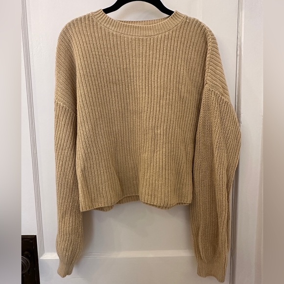BP. Cleo Crop Crewneck Sweater in Tan Boulder size medium - Picture 8 of 8